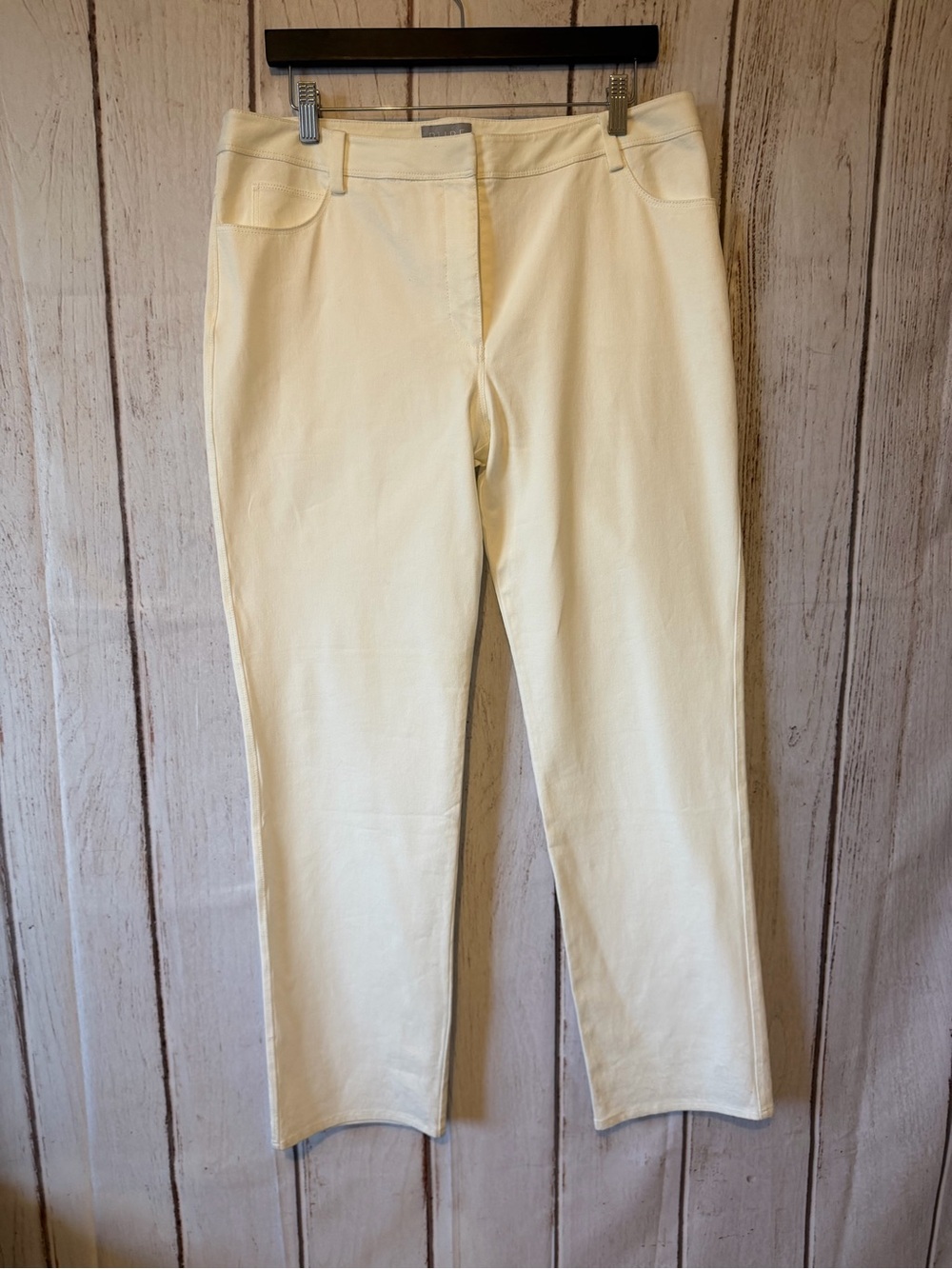 Pure Collection Cream Stretch Cotton Straight Leg Trousers Size US 12 NWOT